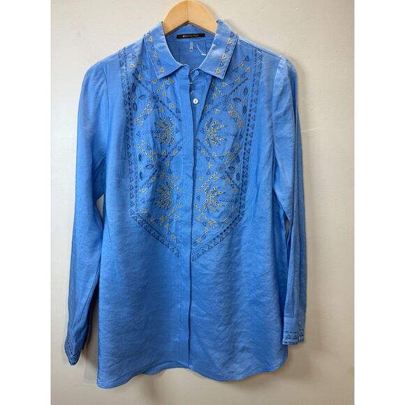 Kobi Halperin Women's Size S Blue Genevieve Embroidered Linen-Blend Blouse NWOT - Picture 3 of 9